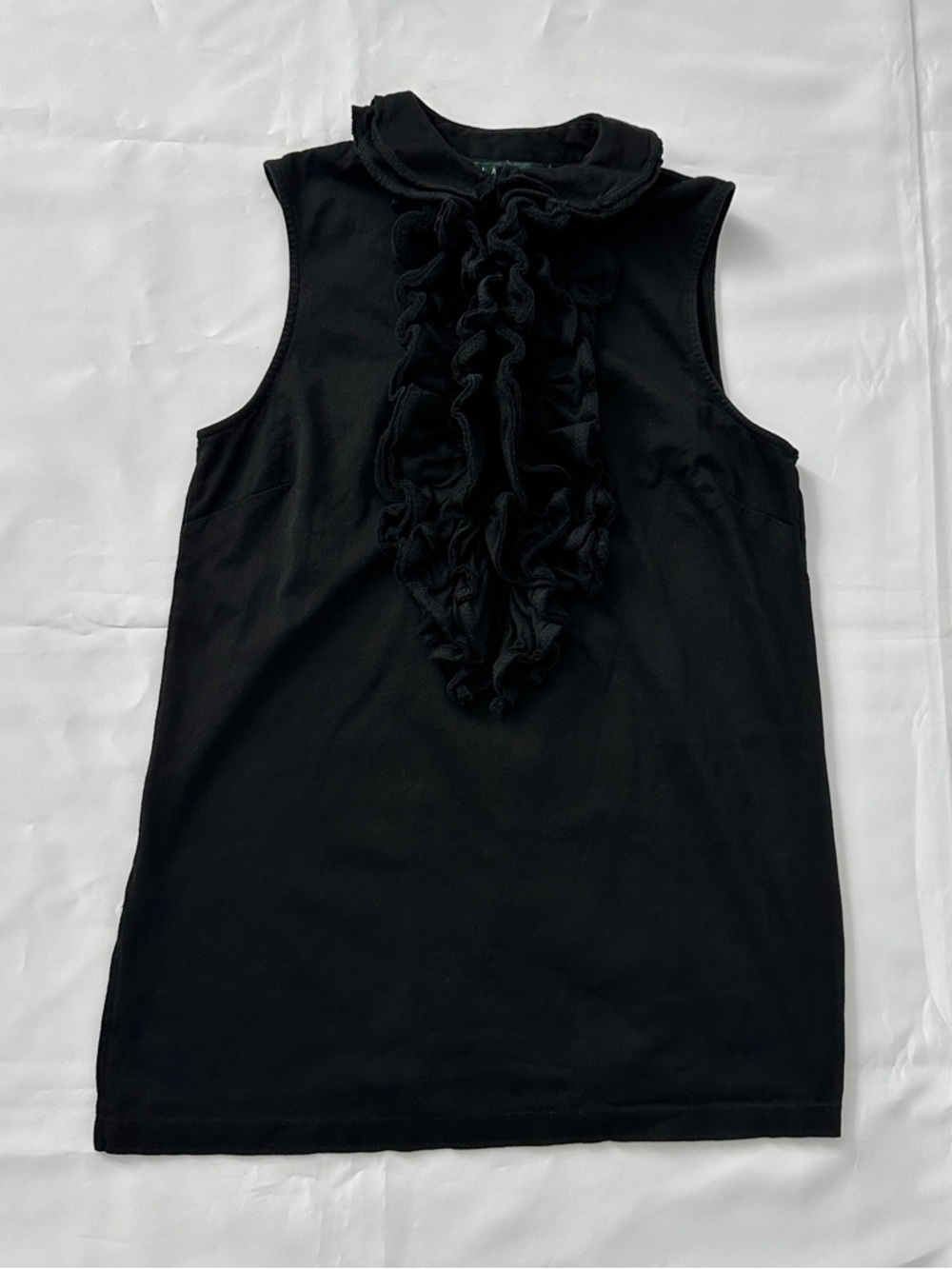 Ralph Lauren Ruffle Blouse Black Sleeveless XS